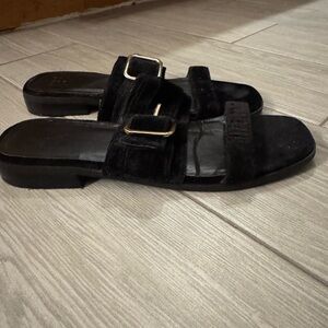 Velvet Flat Slide Sandals